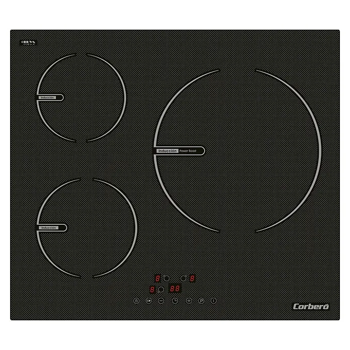 Corberó Placa de cocción CCIG9322 - L x An: 52 x 59 cm, Número de fogones de inducción: 3 ud. - Placa vitrocerámica negra de Corberó con tres zonas de inducción y pantalla digital para una cocción precisa. Diseño elegante para cocinas modernas.