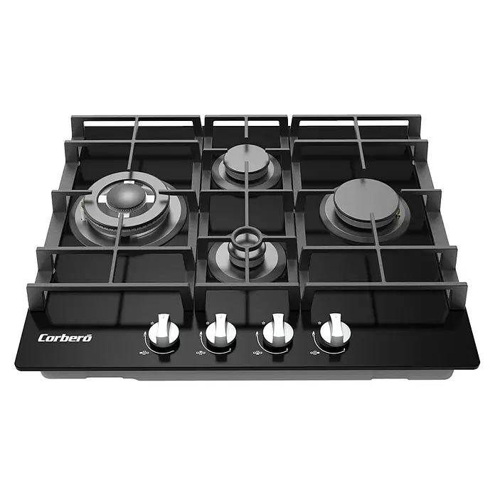 Corberó Placa de cocción de cristal CPCGM4F4121N - L x An: 52 x 60 cm, Número de quemadores de gas: 4 ud. - Encimera Corberó: Diseño elegante de cuatro quemadores, perfecto para cocinas modernas. Construcción duradera y fácil operación.