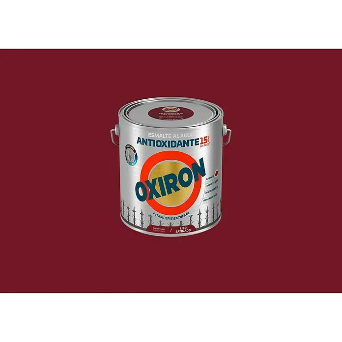 Oxiron Esmalte para metal Antioxidante Eco - Rojo carruaje, 2,5 l, Satinado - Bote de pintura esmalte al agua antioxidante Oxirón 15. Para intemperie extrema, aplicación directa, garantía, versátil y ultra resistente.