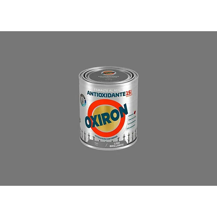 Oxiron Esmalte para metal Antioxidante Eco - Plateado, 750 ml, Brillante - Primer plano de una lata de pintura de esmalte brillante plateado Oxiron, ideal para exteriores, antioxidante, de alta cobertura y larga duración.