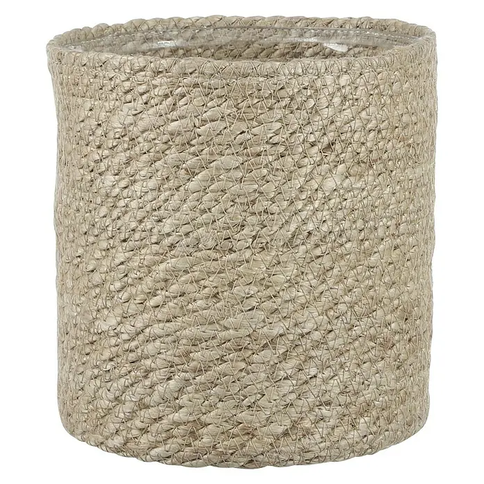 Mica Decorations Pflanzkorb Atlantic - Außenmaß (Ø x H): 18 x 18 cm, Naturmaterialien, Creme - Nahaufnahme eines gewebten, beigen Übertopfes, der eine natürliche und rustikale Ästhetik für Zimmerpflanzen bietet.