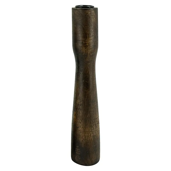 Kerzenhalter Mango - Höhe: 28 cm, Holz - Eine elegante, braune Holzgewürzmühle mit einer schlanken Silhouette, die rustikalen Charme und Funktionalität vereint. Die natürliche Maserung ist sichtbar.
