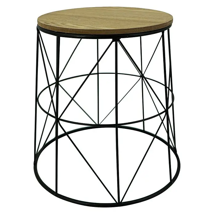 Beistelltisch - Ø x H: 35 x 36 cm, Schwarz/Natur, Mangoholz - Stilvoller Beistelltisch mit Holzplatte und schwarzem Metallgestell im modernen Design. Perfekt für Wohnzimmer oder als Nachttisch.
