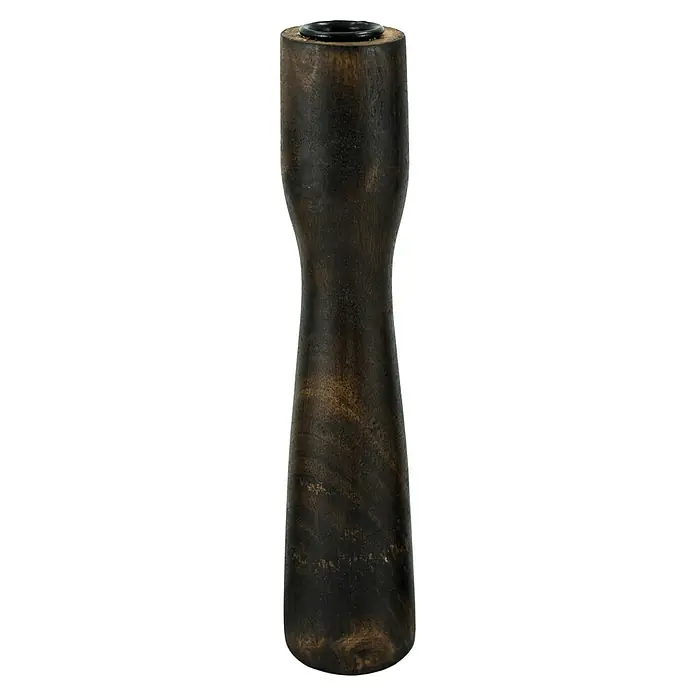 Kerzenhalter Mango - Höhe: 23 cm, Holz - Dunkler, taillierter Holzkerzenständer mit einzigartiger Maserung und schwarzem Einsatz für Kerzen.