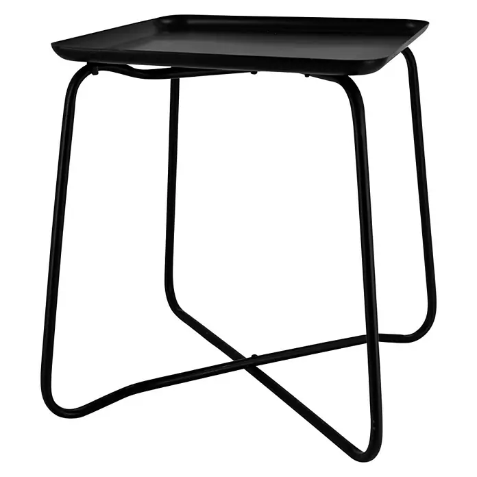 Beistelltisch Knock Down - L x B x H: 42 x 42 x 45 cm, Schwarz, Metall - Schwarzer Beistelltisch mit Tablettaufsatz und gekreuzten Beinen. Der Tisch ist schlicht, modern und vielseitig einsetzbar.