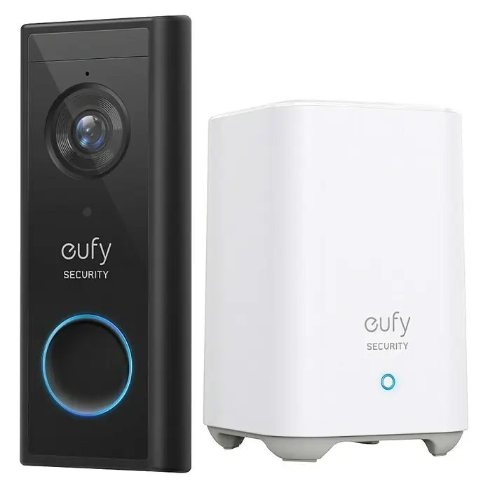 Eufy Türklingel mit Kamera 2K mit Basis T8210 - Schwarz, L x B x H: 111 x 184 x 206 mm - Das Eufy Security Set mit einer kabellosen Video-Türklingel und der HomeBase 3 bietet verbesserte Sicherheit für Ihr Zuhause.