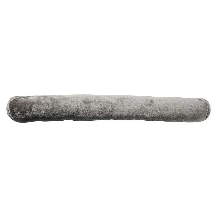 Zugluftstopper - Driftwood, Ø x L: 10 x 90 cm - Nahaufnahme einer gerollten, grauen Veloursdecke, die eine weiche und luxuriöse Textur zur Schau stellt.