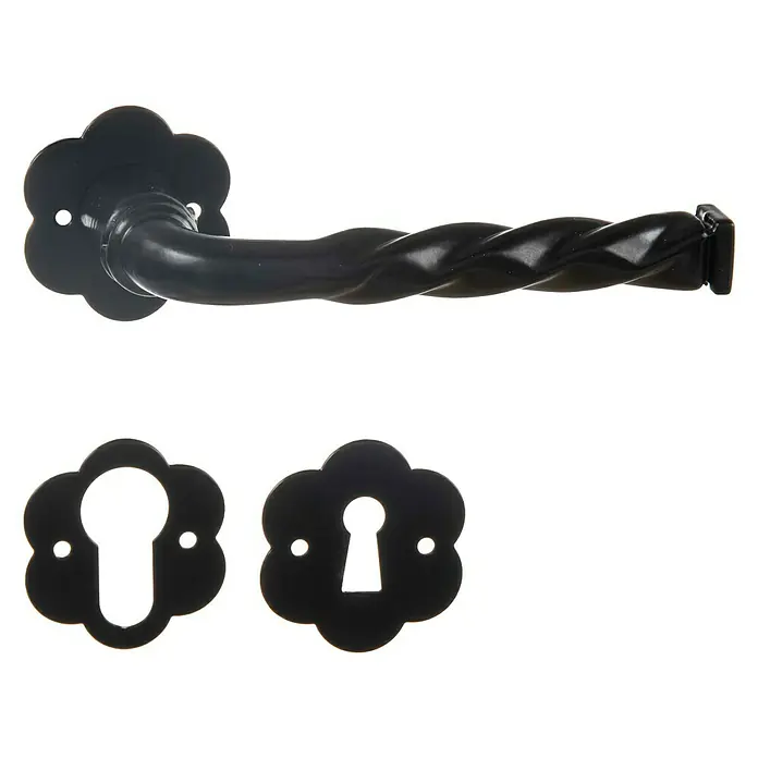 Conjunto de picaporte Rustic - Negro - Manija de puerta negra con rosetas y bocallaves, artística y robusta para un diseño elegante de la puerta.