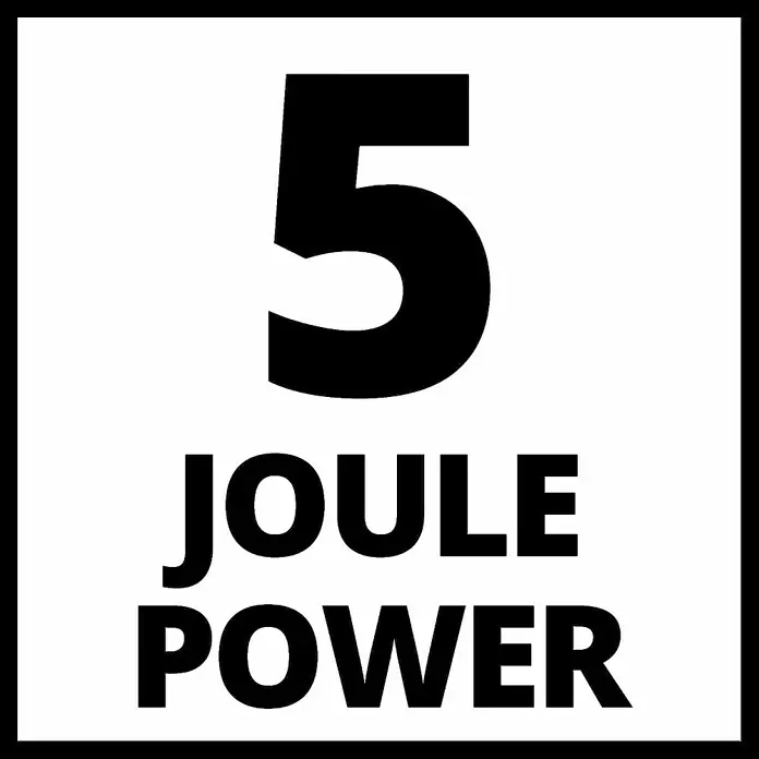 Einhell Martillo perforador TE-DH 5 - 750 W, 5 J, Alojamiento SDS-Plus - Impresión de potencia de 5 julios sobre fondo blanco con marco negro, ideal para descripciones de productos.