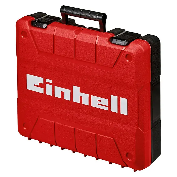 Einhell Martillo perforador TE-DH 5 - 750 W, 5 J, Alojamiento SDS-Plus - Maletín de herramientas rojo Einhell con asa y cierres negros. Contenedor robusto para guardar herramientas y accesorios.