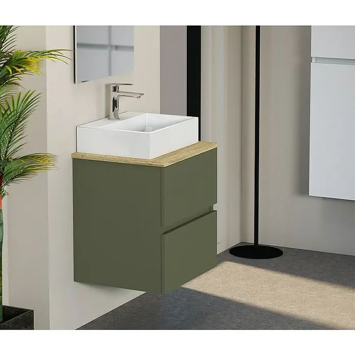 Artysan Mueble bajo de lavabo Fons - 39 x 50 x 56 cm, Musgo - Lavabo de baño moderno con mueble en verde oliva y aspecto de madera para toques de estilo.