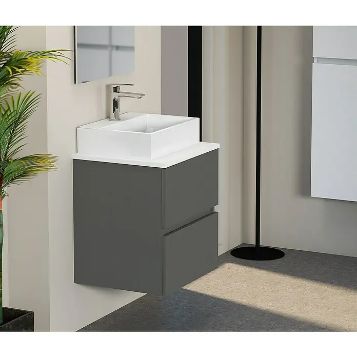 Artysan Mueble bajo de lavabo Fons - 39 x 50 x 56 cm, Antracita - Lavabo de baño moderno con mueble gris y lavabo sobre encimera blanco. Diseño elegante para cualquier baño.