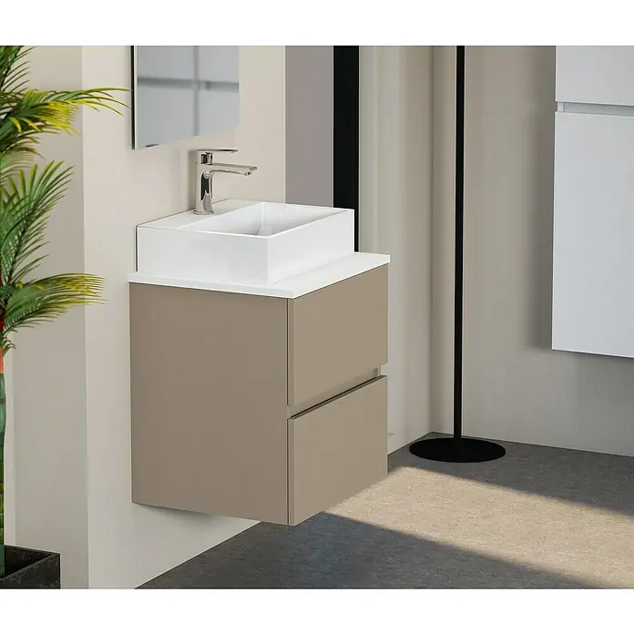 Artysan Mueble bajo de lavabo Fons - 39 x 50 x 56 cm, Fango - Un lavabo de baño moderno con mueble, que presenta un diseño elegante ideal para baños contemporáneos.