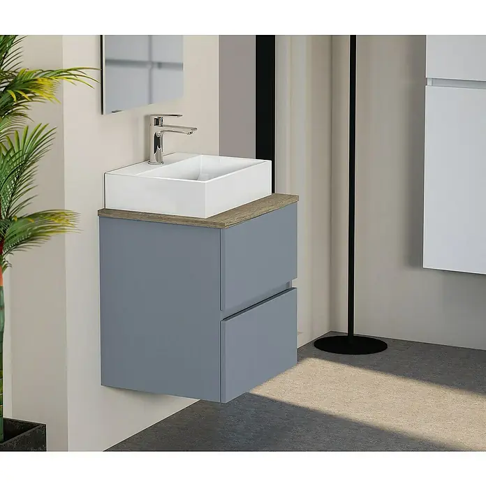 Artysan Mueble bajo de lavabo Fons - 39 x 50 x 56 cm, Azul - Mueble de baño gris con lavabo, grifo y encimera de madera. Un diseño moderno para una mejora elegante del baño.