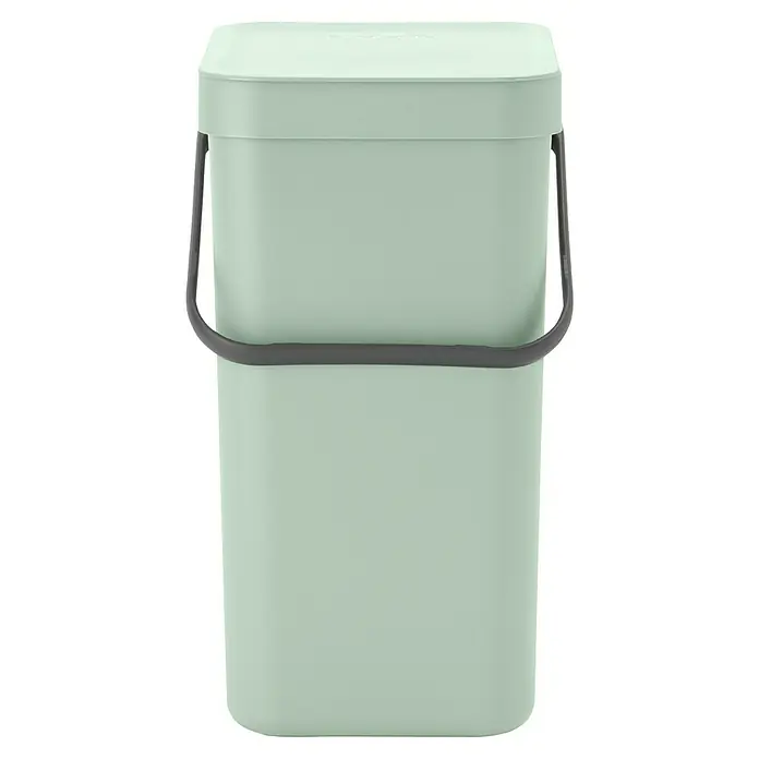 Brabantia Cubo de basura empotrado Sort & Go - 12 l, Verde, Plástico - Un cubo de basura rectangular verde menta con tapa y asa gris, perfecto para la cocina o el baño. Práctico y elegante.