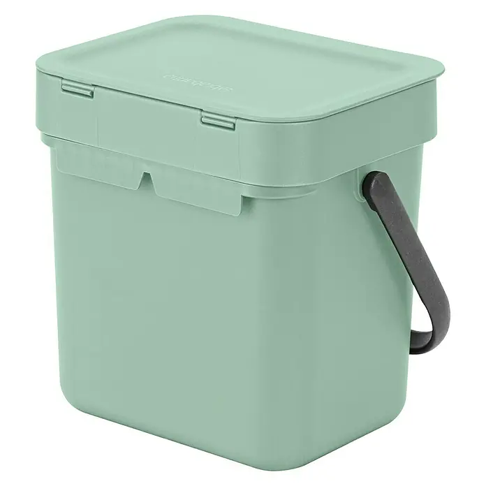 Brabantia Cubo de basura empotrado Sort & Go - 3 l, Plástico, Verde - Un cubo de compostaje verde menta con tapa y asa gris, ideal para los residuos orgánicos de la cocina y abono.