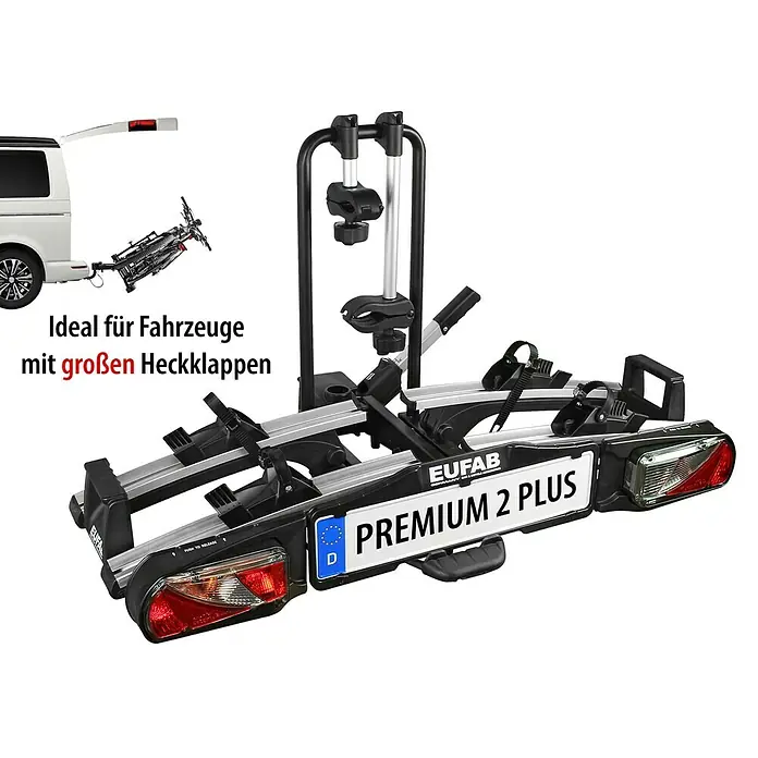 Eufab Fahrradträger Premium II Plus - Geeignet für: E-Bikes, Traglast: 60 kg - EUFAB Premium 2 Plus Fahrradträger für den Transport von zwei Fahrrädern am Heck des Fahrzeugs.
