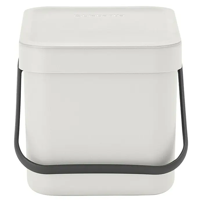 Brabantia Cubo de basura empotrado Sort & Go - 6 l, Blanco, Plástico - Un cubo de compostaje blanco de Brabantia con asa y tapa grises, ideal para la gestión de residuos de cocina.