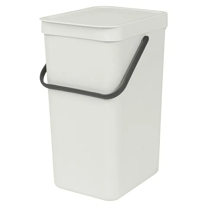 Brabantia Cubo de basura empotrado Sort & Go - 16 l, Blanco, Plástico - Cubo de basura blanco con tapa y asa gris. Perfecto para la cocina o la oficina para separar los residuos y facilitar su eliminación.