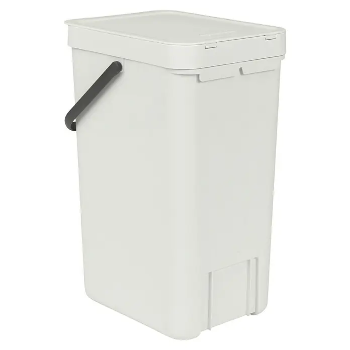 Brabantia Cubo de basura empotrado Sort & Go - 16 l, Blanco, Plástico - Un cubo blanco rectangular con tapa y asa gris. El cubo es de plástico y tiene un diseño sencillo.