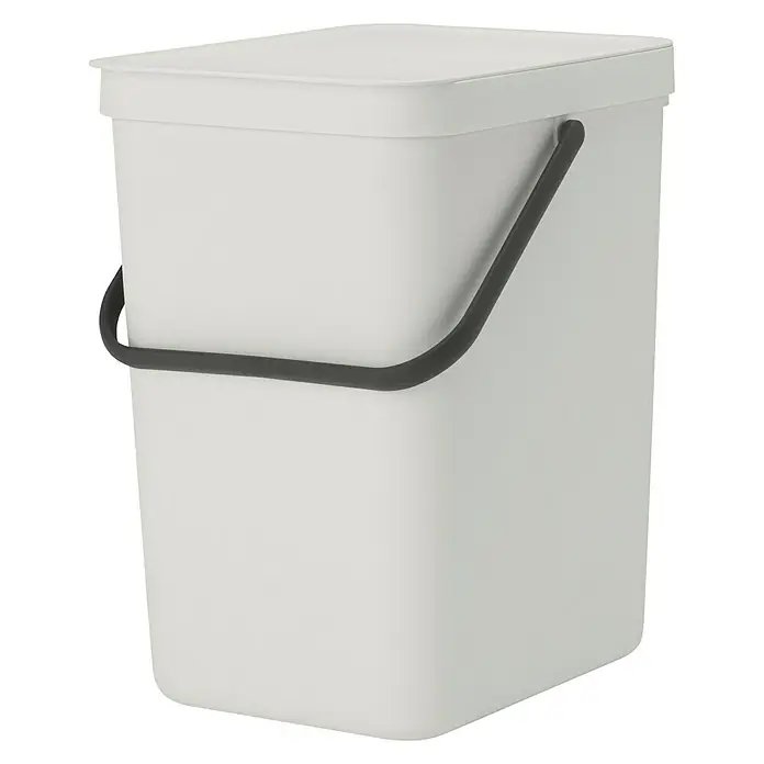 Brabantia Cubo de basura empotrado Sort & Go - 25 l, Blanco, Plástico - Un cubo blanco sencillo con tapa y asa gris, ideal para uso doméstico.