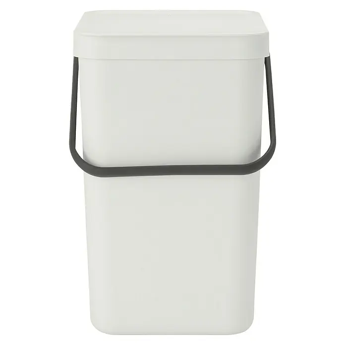 Brabantia Cubo de basura empotrado Sort & Go - 25 l, Blanco, Plástico - Un cubo rectangular de color crema con asa y tapa grises, ideal para clasificar residuos o almacenar. Práctico y elegante para cualquier hogar.