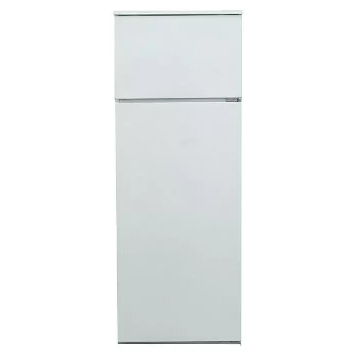 Respekta Premium Cocina esquinera Amanda - An x Pr: 290 x 200 cm, Blanco/Gris, Con electrodomésticos - Refrigerador blanco de dos puertas con congelador superior.