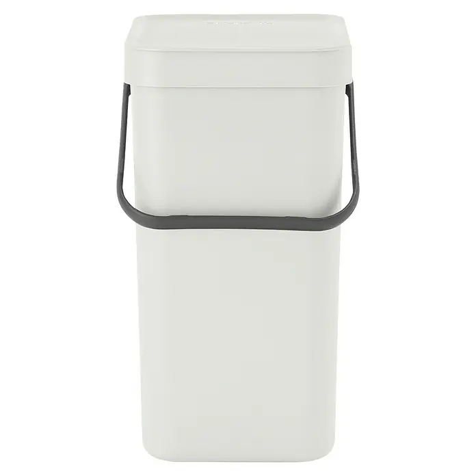 Brabantia Cubo de basura empotrado Sort & Go - 12 l, Blanco, Plástico - Un cubo de compost blanco sencillo para la cocina con asa gris y tapa a juego, perfecto para el compostaje y la separación de residuos en la cocina.
