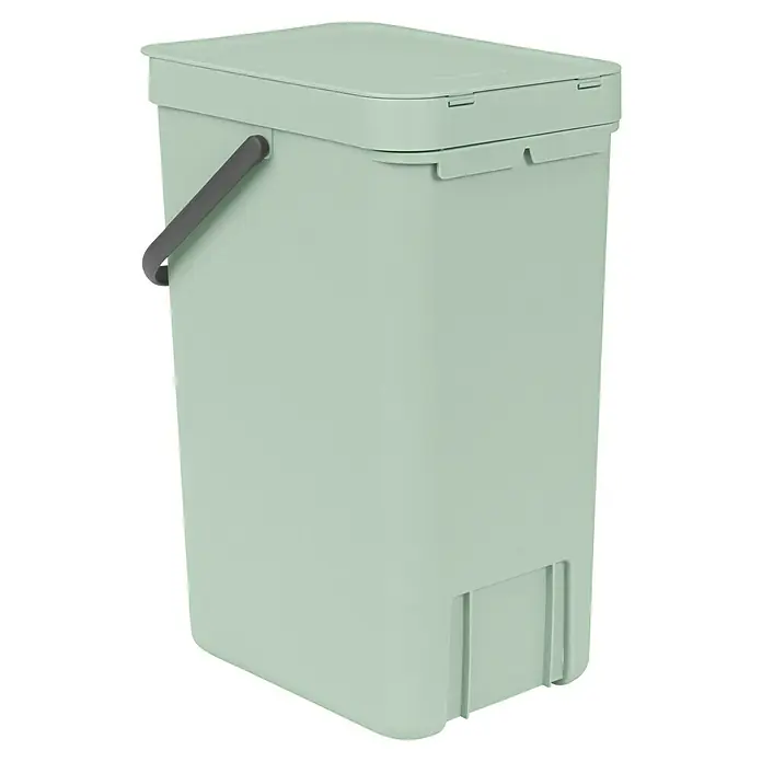 Brabantia Cubo de basura empotrado Sort & Go - 16 l, Verde, Plástico - Cubo verde menta claro con tapa y asa. El cubo es rectangular y tiene una superficie lisa. Ideal para uso doméstico.