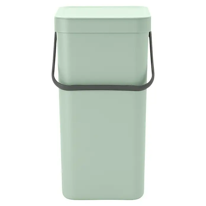Brabantia Cubo de basura empotrado Sort & Go - 16 l, Verde, Plástico - Cubo de basura rectangular verde claro con asa y tapa gris, perfecto para cocina o baño. Práctico y elegante.