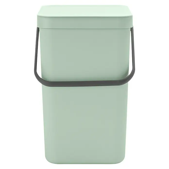 Brabantia Cubo de basura empotrado Sort & Go - 25 l, Verde, Plástico - Contenedor de compostaje verde claro con tapa y asa gris, ideal para recoger residuos de cocina y orgánicos. Práctico y elegante.