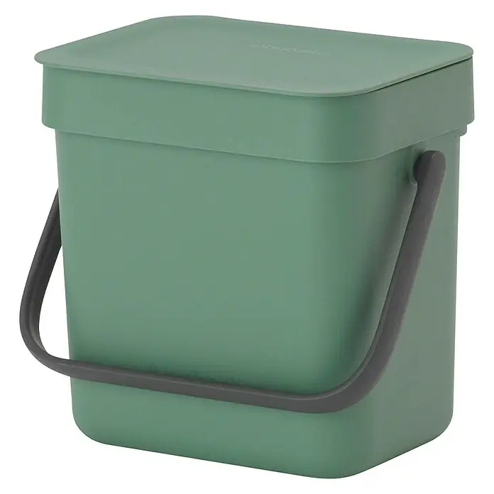 Brabantia Cubo de basura empotrado Sort & Go - 3 l, Plástico, Verde oscuro - Cubo de compost verde con tapa y asa gris, ideal para la recolección de residuos orgánicos en la cocina.