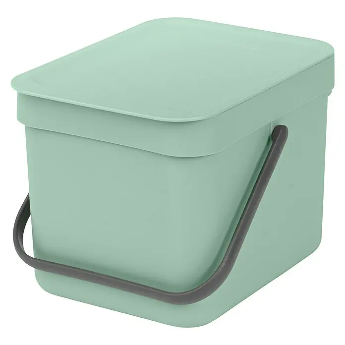 Brabantia Cubo de basura empotrado Sort & Go - 6 l, Verde, Plástico - Cubo de compostaje color menta claro con tapa y asa gris, ideal para residuos de cocina. Práctico y elegante para la recogida de residuos orgánicos.