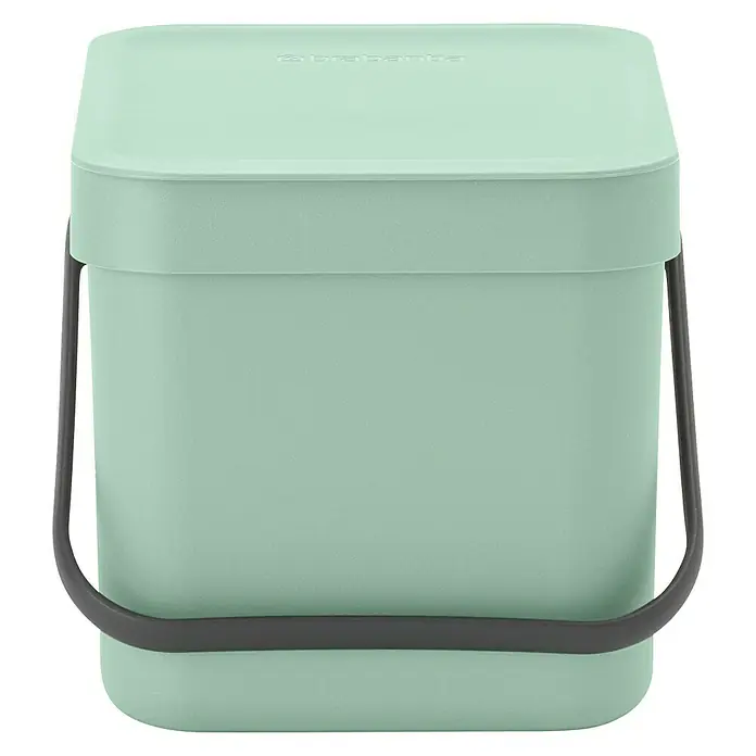 Brabantia Cubo de basura empotrado Sort & Go - 6 l, Verde, Plástico - Cubo de compostaje Brabantia color menta con asa negra, perfecto para recoger los residuos de la cocina.