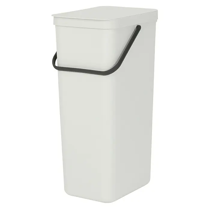 Brabantia Cubo de basura empotrado Sort & Go - 40 l, Blanco, Plástico - Un cubo blanco sencillo con un asa gris y una tapa a juego, perfecto para el hogar o la oficina.