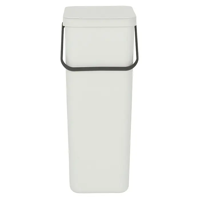 Brabantia Cubo de basura empotrado Sort & Go - 40 l, Blanco, Plástico - Un cubo alto, delgado y blanco con asa y tapa grises, ideal para la separación de residuos domésticos y la eliminación de basura.