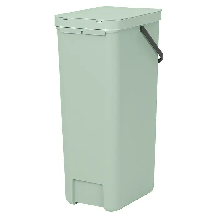 Brabantia Cubo de basura empotrado Sort & Go - 40 l, Verde, Plástico - Un cubo de basura rectangular de color verde menta con tapa y asa gris, ideal para la eliminación de residuos domésticos. Práctico y elegante.