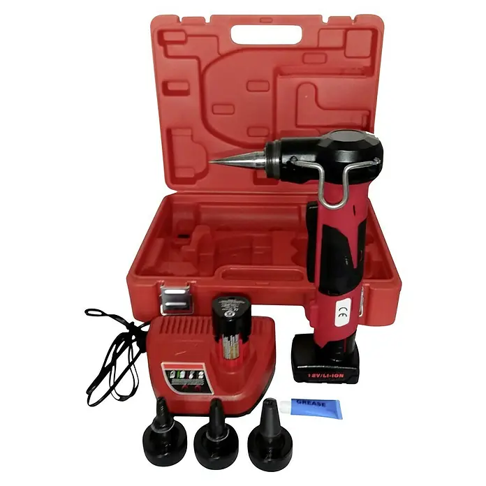 Isoltubex Abocardador / Expandidor eléctrico - Apto para: Tubos Pex-A - Juego de expansor de tubos inalámbrico con batería, cargador, cabezales expansores, grasa y estuche rojo. Para una expansión precisa de tubos.