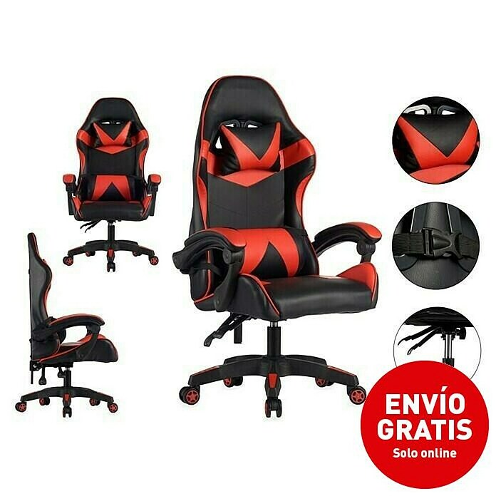 Silla de oficina Gaming Cross (Para Gamers, Negro/Rojo, Cojín cervical y lumbar) | BAUHAUS