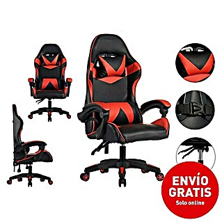 Silla de oficina Gaming Cross (Para Gamers, Negro/Rojo, Cojín cervical y lumbar)