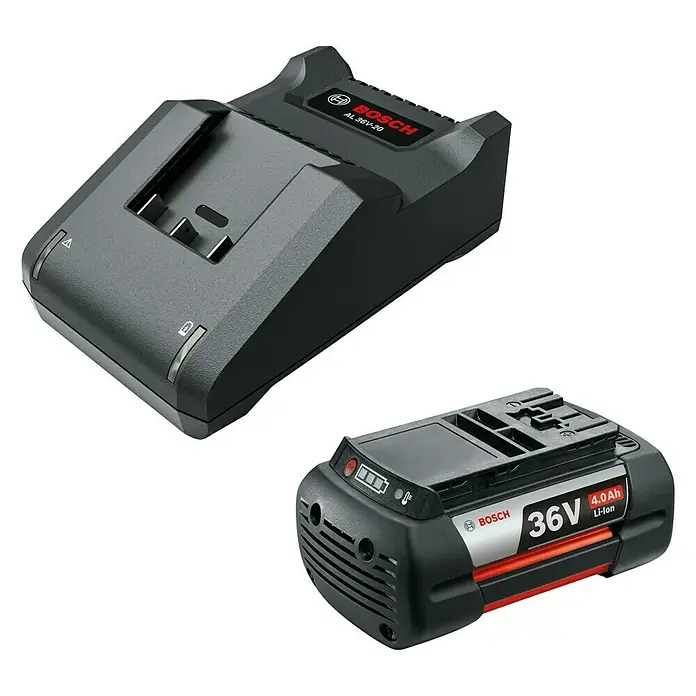 Bosch Power for All 36V Akku & Ladegerät Starter Set - 36 V, 4 Ah, 1 Akku - Bosch 36V Ladegerät AL 36V-20 und 4,0 Ah Li-Ion Akku für schnelles und effizientes Aufladen von Elektrowerkzeugen.