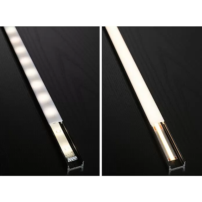 Paulmann LED-Band - Länge: 300 cm, Lichtfarbe: Neutralweiß, 17 W, 230 V - LED-Lichtleiste im Aluminiumprofil, zeigt kaltweißes und warmweißes Licht mit Diffusorabdeckung und freiliegenden Komponenten.