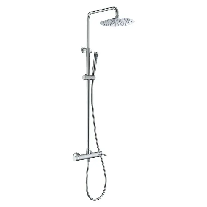 Imex Moscú Sistema de ducha - Con grifo monomando, Distancia entre orificios: 15 cm, Número de tipos de chorro: 1 ud., Cromo - Columna de ducha cromada con rociador y teleducha para una experiencia de ducha lujosa con varios modos de rociado y fácil control de temperatura.