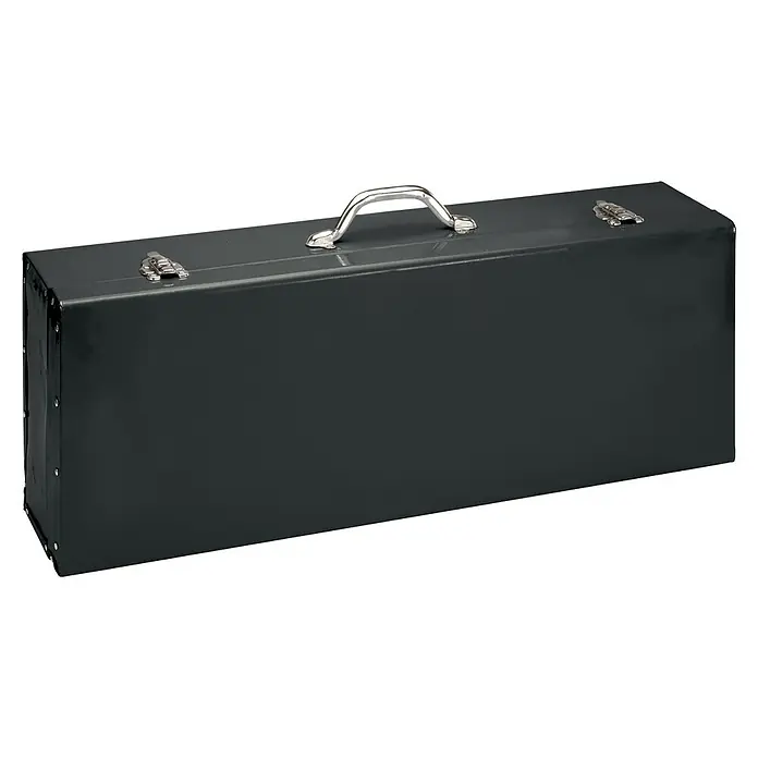 Toolson Abbruchhammer PRO-AH 43 - 1.600 W, 43 J, SDS-Hex-Aufnahme - Grauer Werkzeugkasten mit silberfarbenem Griff und Verschlüssen. Ideal für die Aufbewahrung und den Transport von Werkzeugen.