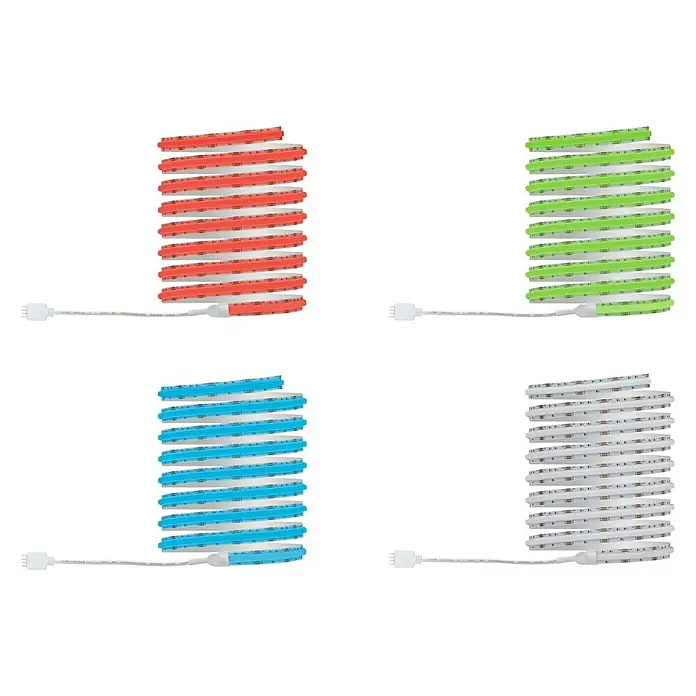 Paulmann LED-Band - Länge: 300 cm, Lichtfarbe: RGB, 30 W, 230 V - Vier LED-Streifen in Rot, Grün, Blau und Weiß. Die LED-Streifen sind aufgerollt und mit einem USB-Anschluss versehen.