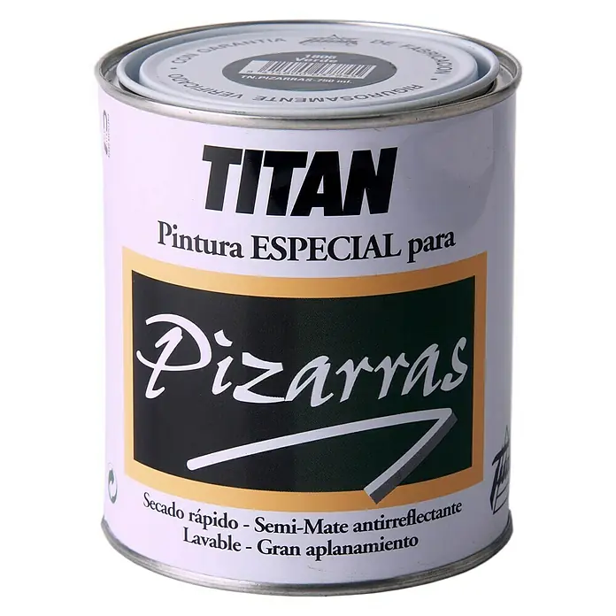 Titan Esmalte de pizarra especial - Negro, 750 ml, Mate - Bote de pintura especial TITAN para pizarras. Secado rápido, semi-mate, antirreflectante, lavable y con buen aplanamiento.