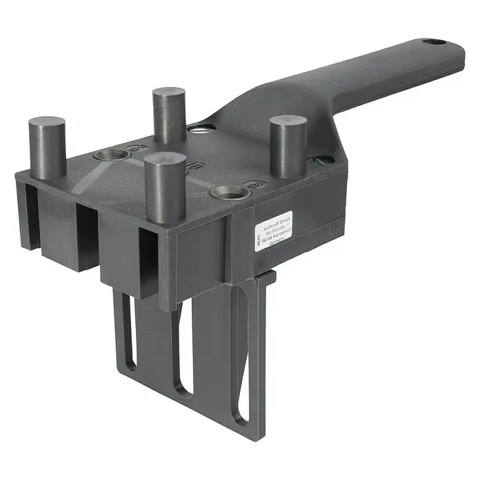 Wolfcraft Holzdübel-Set im Aufbewahrungskoffer - 79 -tlg. - Wolfcraft Dübelleiste aus grauem Kunststoff mit Griff und Metallplatten zur Holzbearbeitung.