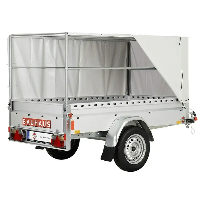 Stema Anhänger BH-R 750 Hochplane - Nutzlast: 608 kg, Einachser, Ungebremst - Produktansicht eines BAUHAUS Anhängers mit Plane und Spriegel, ideal für sicheren Transport. Robuste Bauweise garantiert Langlebigkeit.