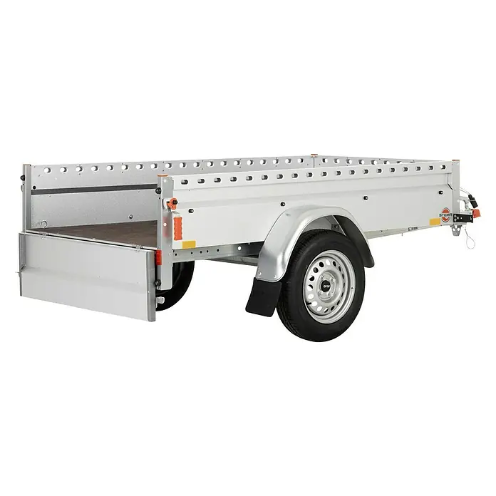 Stema Anhänger BH-R 750 - Nutzlast: 630 kg, Einachser, Kasteninnenmaß: 201 x 108 x 33 cm, Ungebremst - Ansicht eines robusten Anhängers mit hochklappbarer Rückwand und stabilem Aufbau für vielfältige Transportaufgaben.