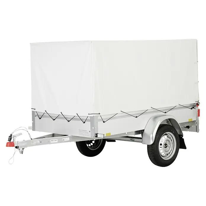 Stema Anhänger BH-R 750 Hochplane - Nutzlast: 608 kg, Einachser, Ungebremst - Ein weißer Anhänger mit Plane, ideal für den Transport von Gütern. Robuste Bauweise für vielfältige Einsatzzwecke.